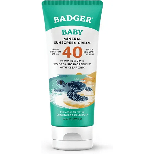 Badger SPF 40 Baby Reef Safe Natural Mineral Sunscreen Cream with Clear Zinc Oxide, Broad Spectrum & Water Resistant, Chamomile, 2.9 Fl Oz