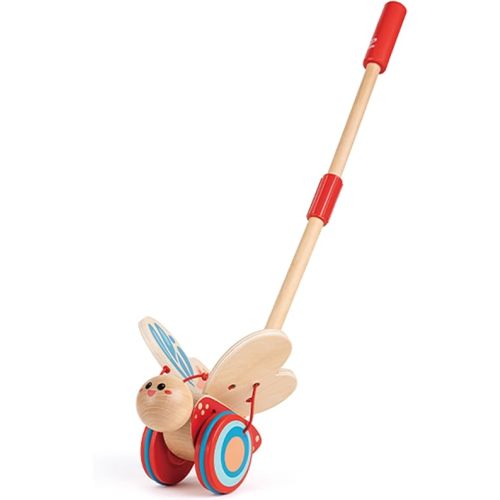 Award Winning Hape Butterfly Wooden Push and Pull Walking Toy, L: 6.3, W: 5.8, H: 22.2 inch, Red