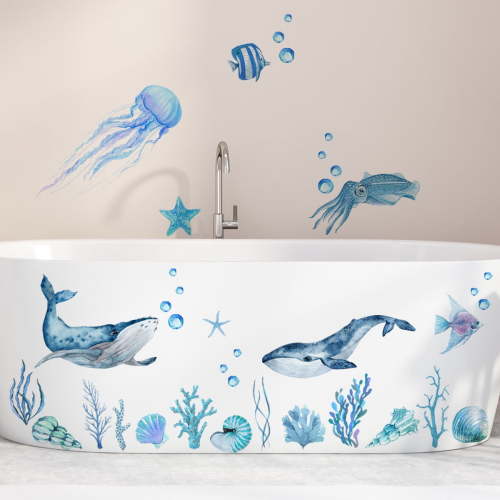 Large Dolphin Wall Decals Under The Sea Wall Stickers Ocean Fish Wall Decals Underwater Animal Bubble Seaweed Ocean Wall Stickers Big Dolphin Wall Stickers for Kids Room Nursery Bathroom
