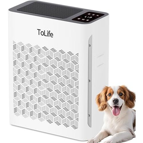 Tolife Air Purifier Large Room, HEPA Air Purifiers for Home Pets Hair with Washable Filter, Air Cleaner for Bedroom up to 1095 Ft² Dust Smoke Odor, Sleep Mode, Timer, White