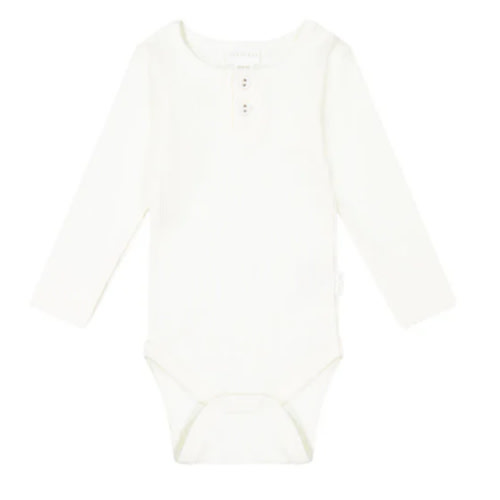 Organic Cotton Fine Rib Long Sleeve Bodysuit - Milk – Jamie Kay USA