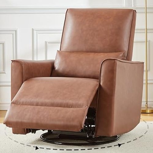 IDEALHOUSE Swivel Rocking Nursery Chair Rocker Recliner Glider Deep Seat PU Leather Sofa Chair with high Backrest for Nursery,Living Room,Bedroom&Home Movie Theater (Brown)