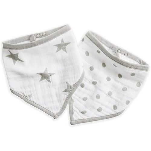 aden + anais essentials Bandana Baby Bib, 100% Cotton Muslin, 3 Layer Burp Cloth, Super Soft & Absorbent for Infants, Newborns and Toddlers, Adjustable with Snaps, 2 Pack, Dusty