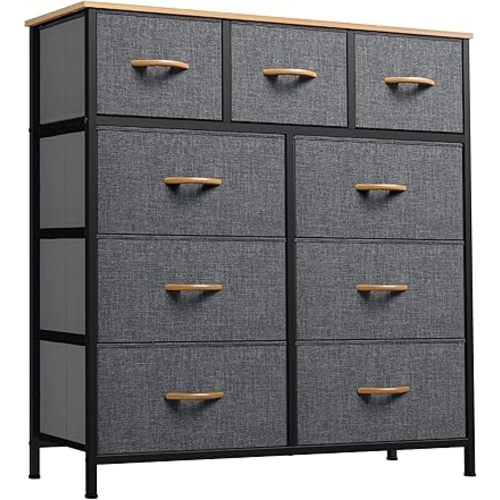YITAHOME Dresser for Bedroom with 9 Drawers, Fabric Storage Dresser, Closet & Chest of Drawers for Living Room, Closets - Sturdy Steel Frame, Wooden Top & Easy Pull Fabric Bins(Dark Grey)