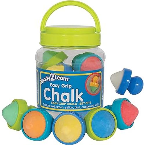 READY 2 LEARN Easy Grip Chalk - 6 Colors - 18m+ - Non-Toxic Toddler Sidewalk Chalk - Easiest to Hold - Refills Available