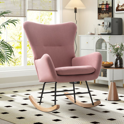 Meno 26'' Wide PINK Modern Stylish Upholstered Arms Nursery Rocking Accent Chair PINK