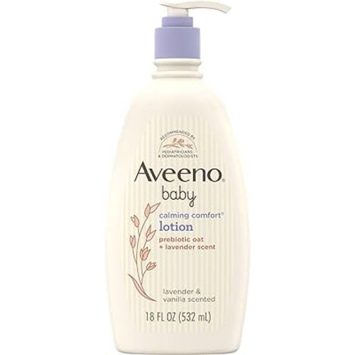 Aveeno Baby Calming Comfort Moisturizing Lotion with Relaxing Lavender & Vanilla Scents, Non-Greasy Body Lotion with Natural Oatmeal & Dimethicone, Paraben- & Phthalate-Free, 18 fl. Oz