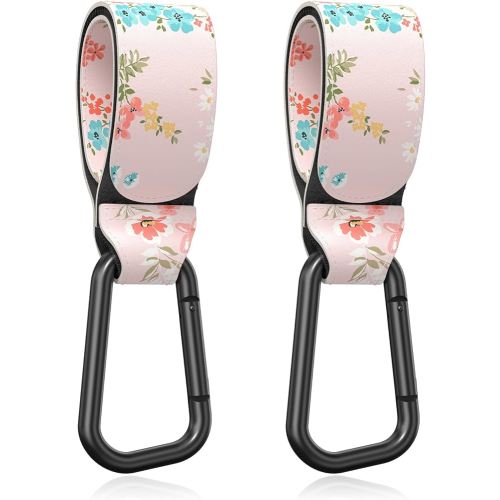 Baby Stroller Hooks for Hanging Bags, Universal Stroller Clips Accessories, Mommy Hook for Diaper Bag, Shopping Cart, Purse, Backpack - 2 Pack, Pink Flower