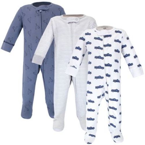 Touched by Nature Baby Boys Organic Cotton Zipper Sleep and Play 3pk, Truck, 6-9 Months