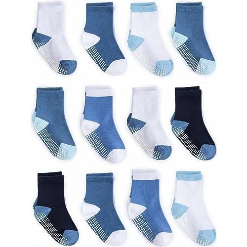 Zaples Grip Crew Socks with Non Slip/Anti Skid Soles for Baby Infants Toddlers Kids Boys Girls