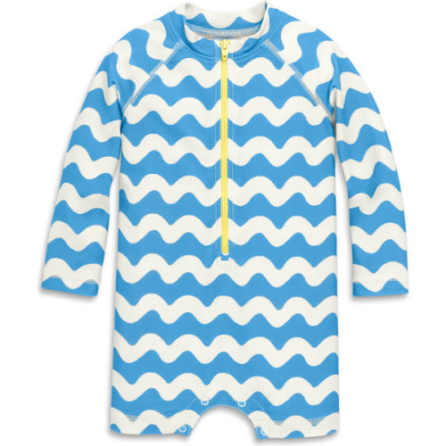 Baby One-Piece Rash Guard In Waves, Cornflower Waves - Primary Swim | Maisonette