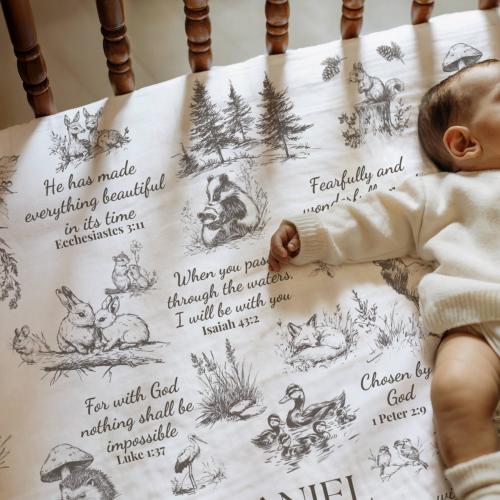 Bible Verse bedding Baby gift Christening gift Baby Fitted Crib sheet Woodland Nursery decor Christian Blanket Faith gifts for kids sheets