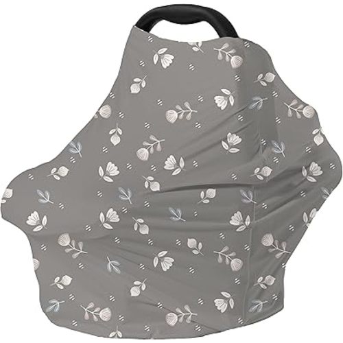 Carseat Covers for Baby Breastfeeding – Multi use Car Seat Canopy Cover, Infant Stroller Canopy Cover for Boy and Girls (Floral Grey)