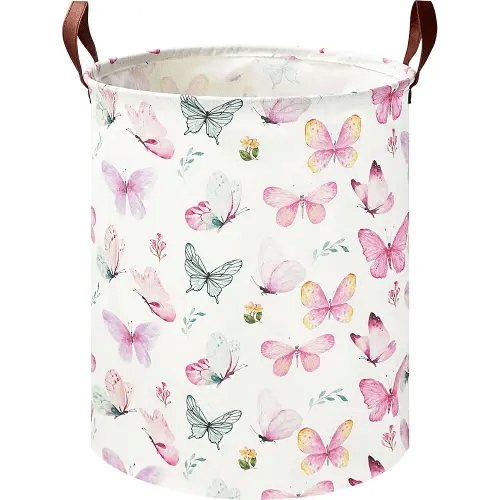 19.7" Butterfly Laundry Basket,Kids Dirty Clothes Hamper,Waterproof Toys Storage Bin,Room Decor,Gift Baskets,Baby Nursery Hamper(Pink Butterfly)