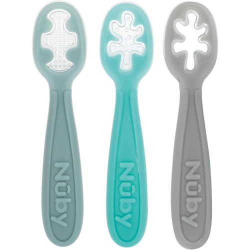 Nuby 3-Stage Baby's First Spoons Set - 3 Pack - 6+ Months - Baby Spoons with Easy Grip Handle - Serene
