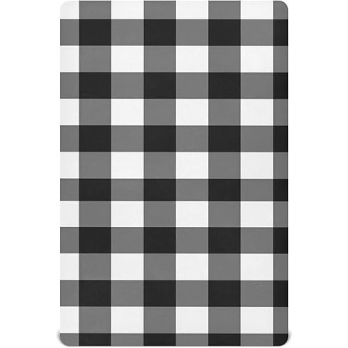 Black White Buffalo Plaid Crib Sheets for Boys Girls Pack and Play Sheets Portable Mini Crib Sheets Fitted Crib Sheet for Standard Crib and Toddler Mattresses Baby Crib Sheets for Girl Boy, 52x28IN