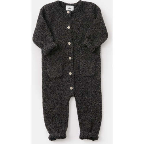 Baby Fuzzy Long Sleeve Romper, Black Melange - 7AM Enfant | Maisonette