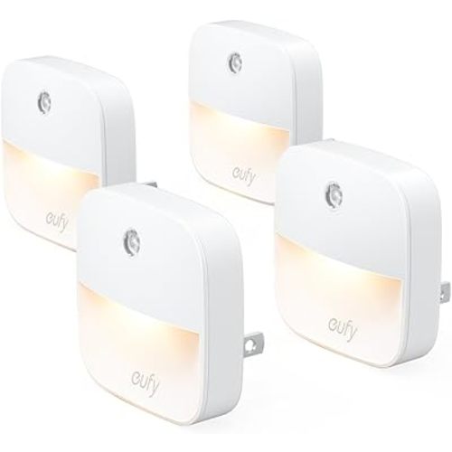 eufy by Anker, Plug-in Night Light, Warm White LED, Dusk-to-Dawn Sensor, Bedroom, Bathroom, Kitchen, Hallway, Stairs, Energy Efficient, Compact, Light 4-Pack