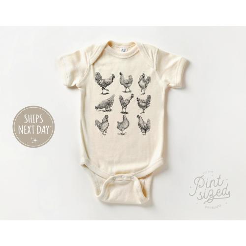 Chicken Breeds Country Baby Onesie® - Farm Bodysuit - Cute Farm Animal Natural Onesie®- Farm Life Onesie