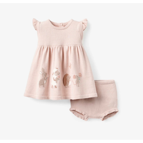 Garden Picnic Flutter Sleeve Knit Baby Dress – Elegant Baby