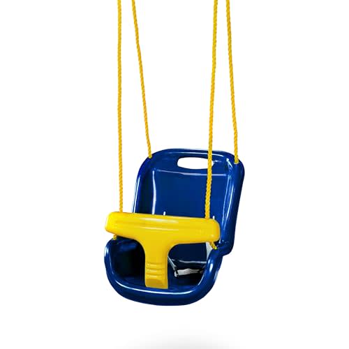 Gorilla Playsets 04-0032-B High Back Plastic Infant Swing with Yellow T bar & Rope, Blue with Yellow