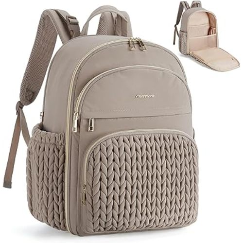 mommore Diaper Bag Backpack Large Baby Bag with Insulated Pockets, Laptop Sleeve Stroller Buckles, Quilted Travel Diaper Backpack with Luggage Strap