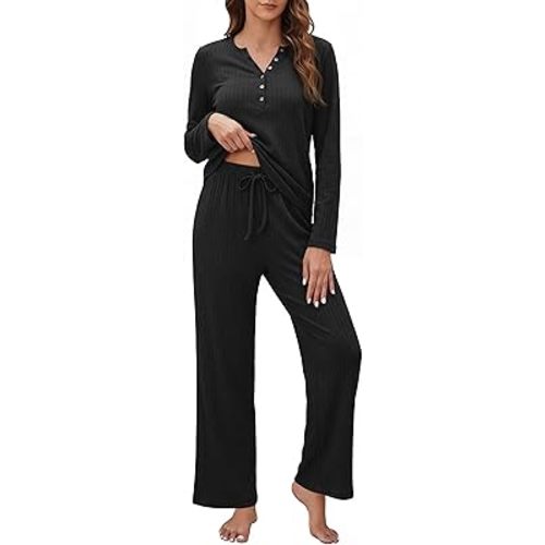 OUGES 100% Cotton Womens Maternity Nursing Pajamas Sets 2 Piece Pregnancy Delivery Postpartum Lounge Pjs with Pockets