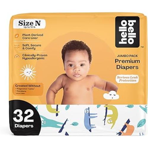 Hello Bello Premium Baby Diapers Size Newborn I 32 Count of Disposable, Extra-Absorbent, Hypoallergenic Baby Diapers with Snug and Comfort Fit I Sleepy Sloth