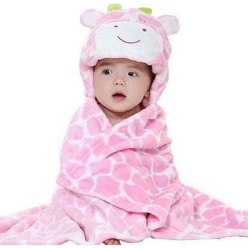 Baby Hooded Blanket Ultra Soft Warm Newborn Infant Swaddle Wrap Bath Shower Towel, 25.6" x 39.4", Pink