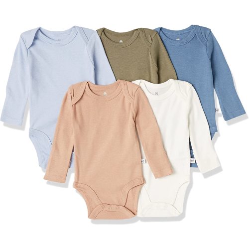 HonestBaby baby-boys 5-pack Long Sleeve Bodysuits One-piece 100% Organic Cotton for Infant Baby Boys, Unisex