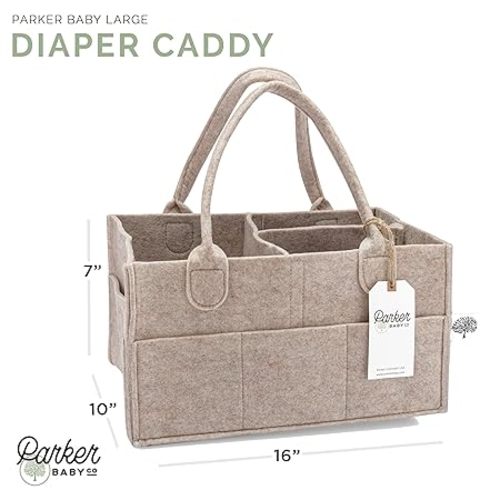 Baby Diaper Caddy - Nursery Storage Bin and Car Organizer for Diapers and Baby Wipes - Oatmeal, Large