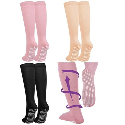 3 Pair Non Slip Compression Socks for Women Men 20-30 Mmhg Anti Skid Graduated Compression Socks