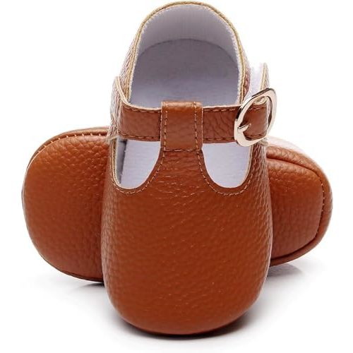 HONGTEYA Infant Baby Girl Mary Janes Flats PU Leather Non-Slip Soft Sole for Toddler First Walker Newborn Infant Crib Shoes Wedding Party Princess Baby Moccasins Girl Dress Shoes