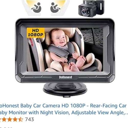 DoHonest Baby Car Camera 7-Inch: USB Plug and Play Easy Setup 360 Degree Rotating Backseat Camera Two Kids HD 1080P Rear Facing Car Seat Camera Clear Night Vision -V9 Black