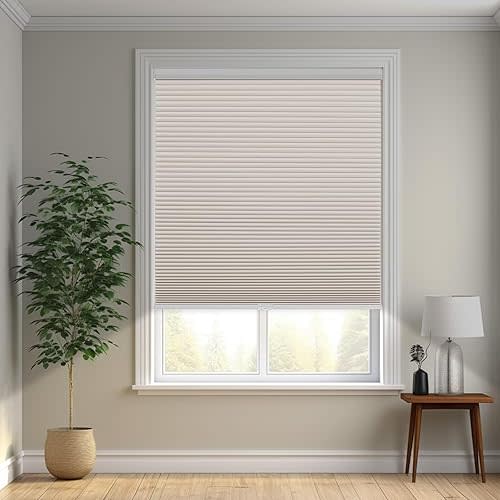 Changshade Cordless Blackout Cellular Shade, Honeycomb Shade with The Diameter of 1.5 inch Honeycombs, Room Darkening Pleated Window Shade for Bedroom, Children Room, 19 inches Wide, Beige CEL19BG36C