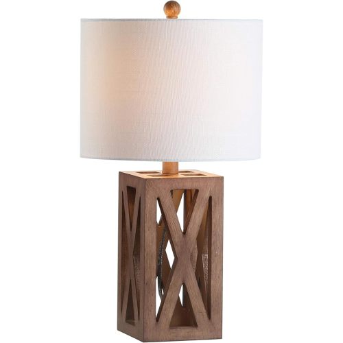 JONATHAN Y JYL1062A Stewart 21.5" Wood LED Table Lamp Industrial French Country Rustic Bedside Desk Nightstand Lamp for Bedroom Living Room Office College Bookcase LED Bulb Included, Brown