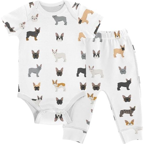 vvfelixl Baby Pants Sets Cute Dogs Puppy Short Sleeve Baby Clothes For Boys Girls 0-24 Months - Multi28
