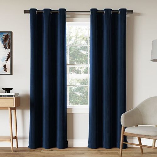 40"x84" Sun Zero Blackout Cascade Pleated Velvet Grommet Curtain Panel Navy Blue: Modern Indoor Solid Polyester