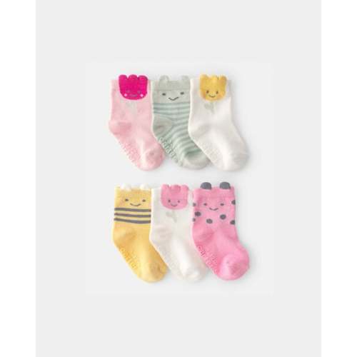 Baby Girl 6-Pack Floral Critter Socks - Pink/Yellow | Carter's