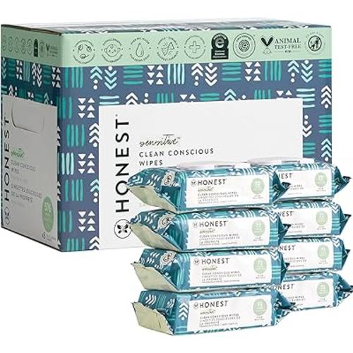The Honest Company Clean Conscious Unscented Wipes | Over 99% Water, Compostable, Plant-Based, Baby Wipes | Hypoallergenic for Sensitive Skin, EWG Verified | Balance Blues, 576 Count
