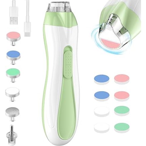 Rechargeable Baby Nail Trimmer Electric Baby Nail File, 15-in-1 Baby Nail Clippers with Dust Cover & LED Light, Baby Nail Buffer Kit for Newborn Infant Toddler Adult Toes Fingernails, Green