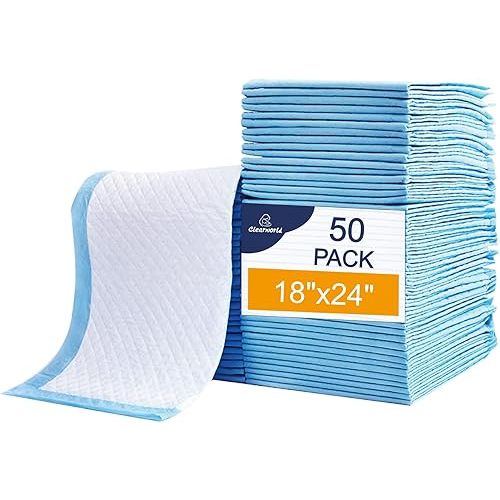 Clearworld 50 Pack Disposable Changing Pad, Waterproof Baby Disposable Underpads, Portable Diaper Changing Mat 3-Layer Leak-Proof,Breathable,Comfortable Always Keep Skin Dry 24”x18”