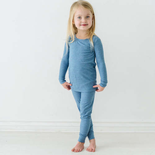 Heather Blue Ribbed Two-Piece Pajama Set - Little Sleepies