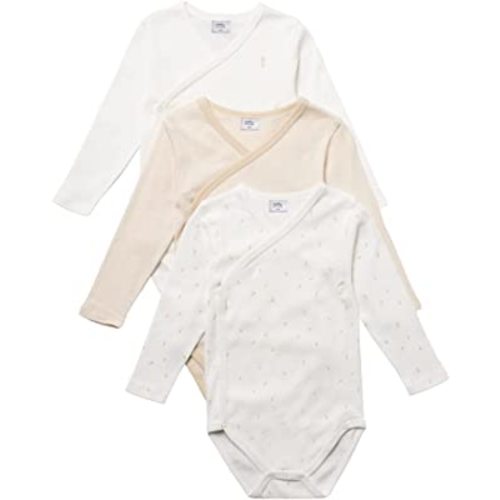 Stellou & friends Newborn, Baby and Toddler Unisex Long-Sleeve Crossbody Kimono Bodysuit for Boys & Girls, Pack of 3