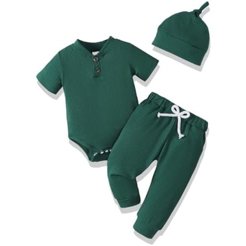 NZRVAWS Newborn Baby Boy Clothes Ribbed Knitted Romper Pants Color Block Infant Outfits Hat Clothing Set 0 3 6 9 12 Months