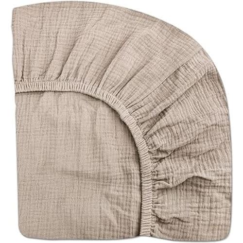 Muslin Pack and Play Sheets for Baby Boys and Girls 39"x27"x3", Neutral Muslin Cotton Pack N Play Mattresses Sheet with Boho Style, Soft and Breathable Comfort (Beige, Pack and Play Sheet)