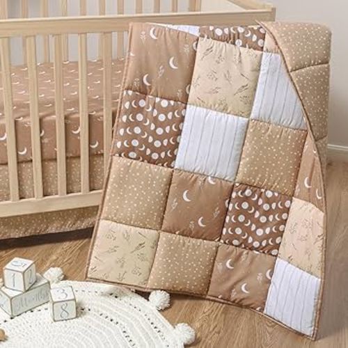 The Peanutshell 3 Piece Baby Crib Bedding Set for Boys & Girls - Newborn, Infant & Toddler Nursery Bed Set Decor with Fitted Crib Sheet, Dust Ruffle, Crib Comforter - Boho Celestial