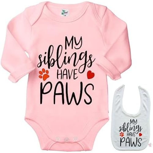 My Siblings Have Paws -Dog, Cat, Newborn Baby Shirt Bodysuit Outfit Onesie & Bib