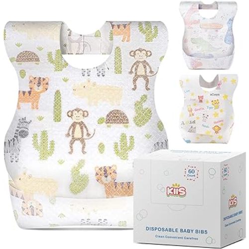 KIIS Disposable Baby Bibs for Baby Boys and Girls - Individually Packaged - Hygienic, Soft and Leakproof (20 PCS / 60 PCS)
