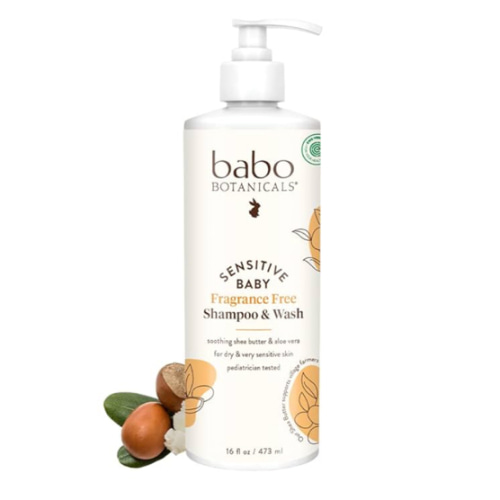 Babo Botanicals Sensitive Baby Fragrance-Free 2-in-1 Shampoo & Wash - Shea Butter, Calendula & Aloe Vera - EWG Verified - Cruelty-Free - Vegan - Pediatrician Tested - For Babies & Kids
